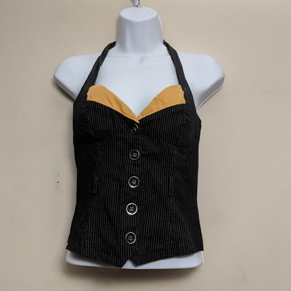 Carmin Black Pinstriped Halter Top M